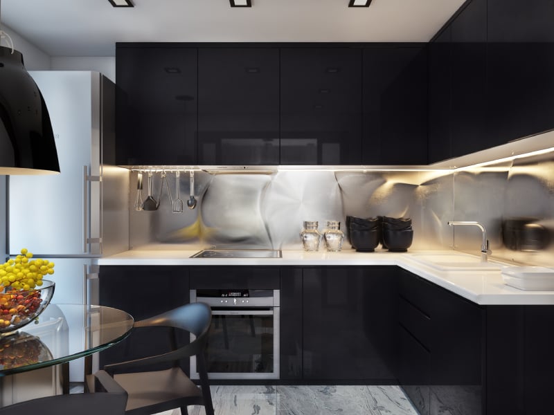 Raisin Black L-Shaped Modular Kitchen